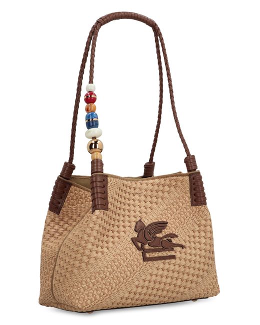 Etro Brown Small Raffia Shopping Bag Libra