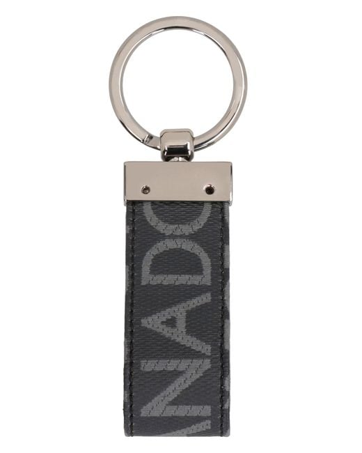 Dolce & Gabbana Gray Fabric Key Ring With Logo for men