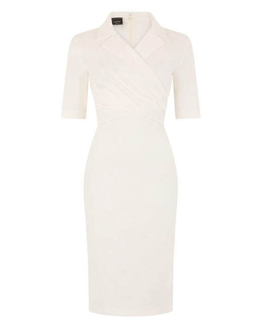Pinko White Fitted Midi Dress With Bow