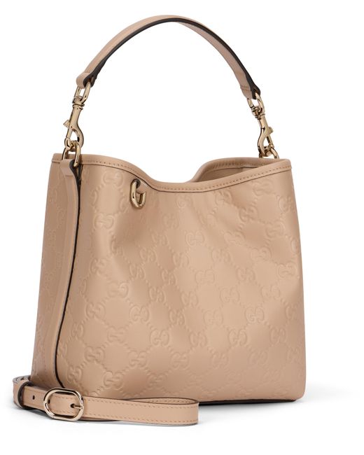 Gucci Natural Gg Emblem Bucket Bag