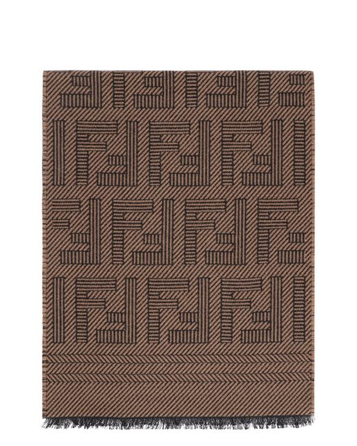 Fendi Brown Wool And Silk Scarf for men