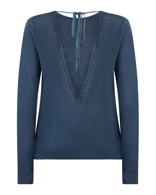 120% Lino Blue Linen Sweater