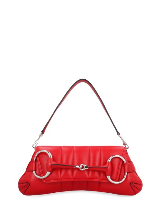 Gucci Red Horsebit Chain Shoulder Bag