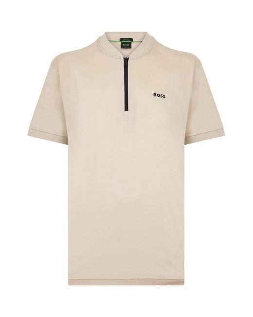 Boss Natural T-Shirt With Zip Collar