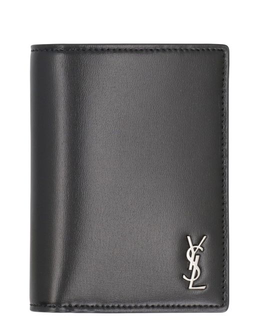 Saint Laurent Gray Tiny Cassandre Leather Card Holder for men