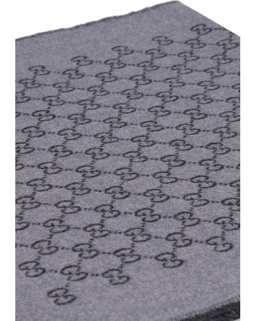 Gucci Gray Wool Gg Jacquard Scarf for men