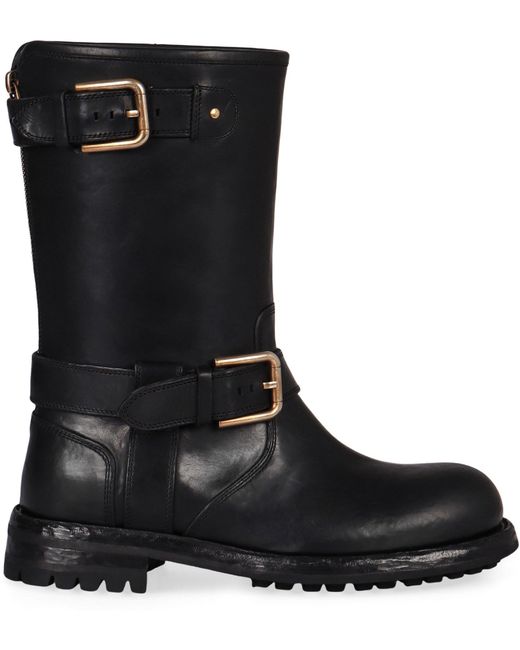 Dolce & Gabbana Black Leather Biker Boots