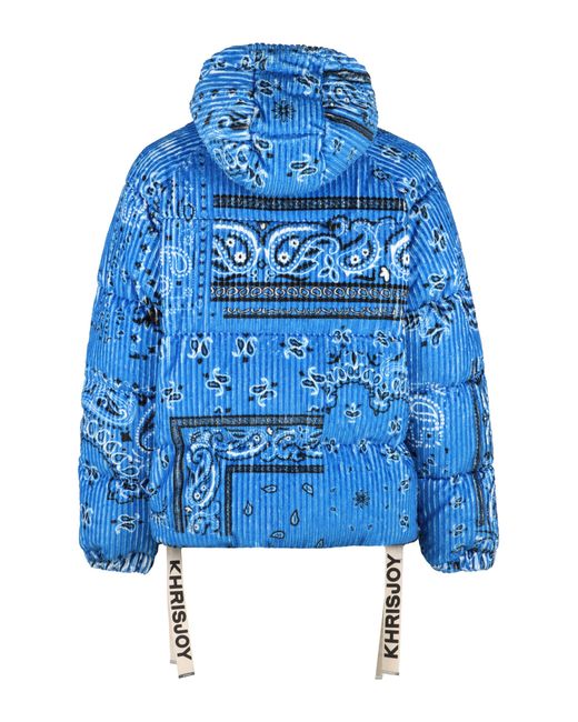 Khrisjoy Blue Puff Bandana Corduroy Hooded Down Jacket for men
