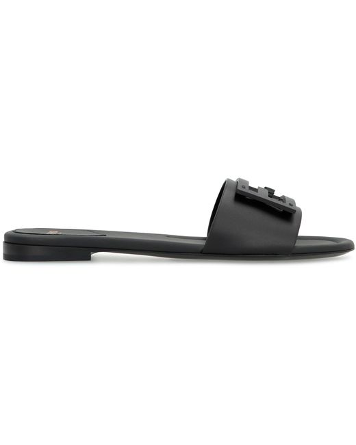Fendi Black Baguette Leather Slides