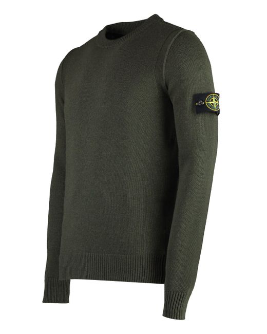 Stone Island Green Crew-Neck Wool Sweater for men