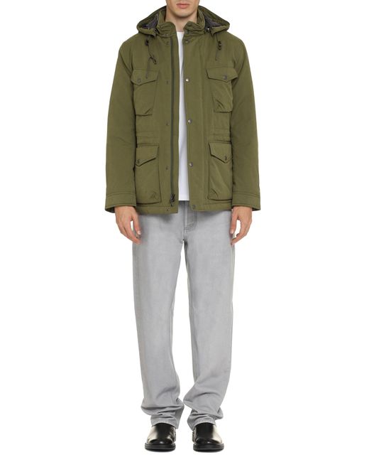 Woolrich Green Padded Field Parka with Removable Hood for men