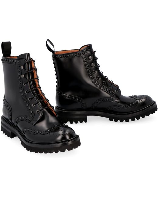 Elettra Leather Combat Boots in Black 