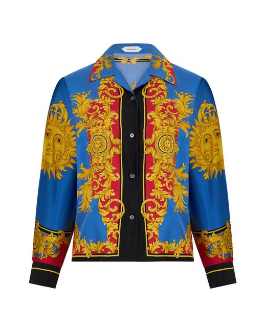 Versace Blue Silk Shirt With Print