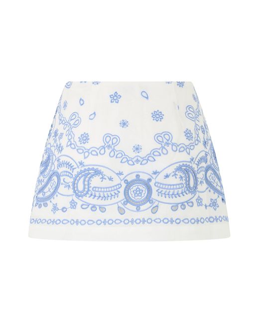 Self-Portrait Blue Embroidered Linen Pants
