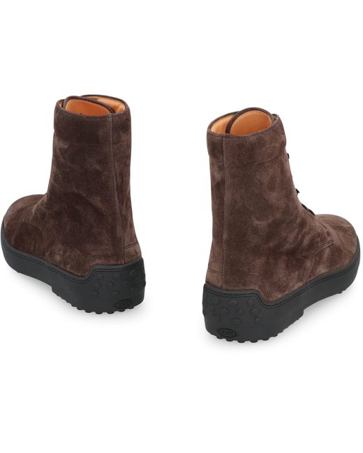 Tod's Brown Lace-Up Suede Ankle Boots