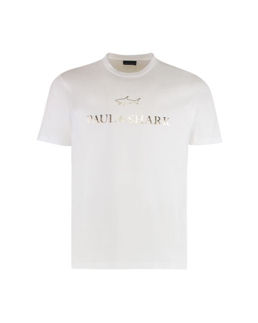 Paul & Shark White T-shirt In Cotton Jersey With Logo Print for men