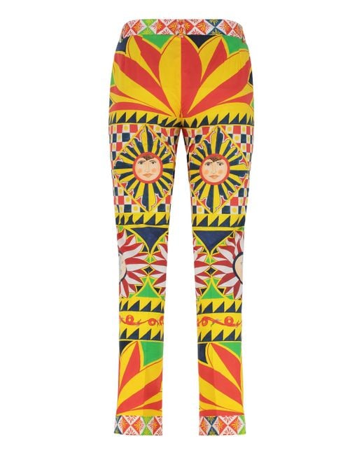 Dolce & Gabbana Yellow Carretto Patterned Cropped Pants