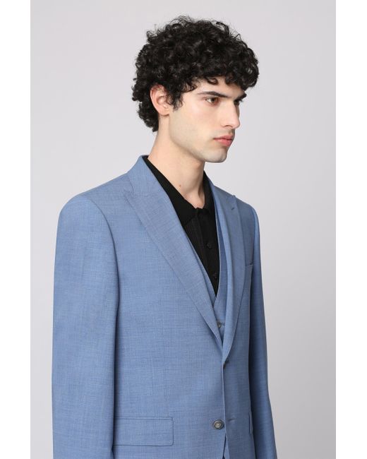 Boss Blue Stretch Wool Three-pieces Suit for men
