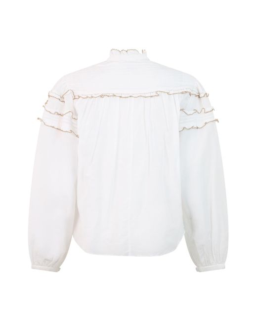 Isabel Marant White Lightweight Cotton-Viscose Blouse With Flounce Frills