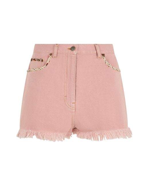 Valentino Garavani Pink Denim Shorts With Fringes