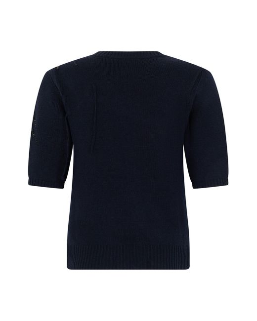 Fabiana Filippi Blue Three-Quarter Sleeve Wool-Silk-Cashmere Sweater