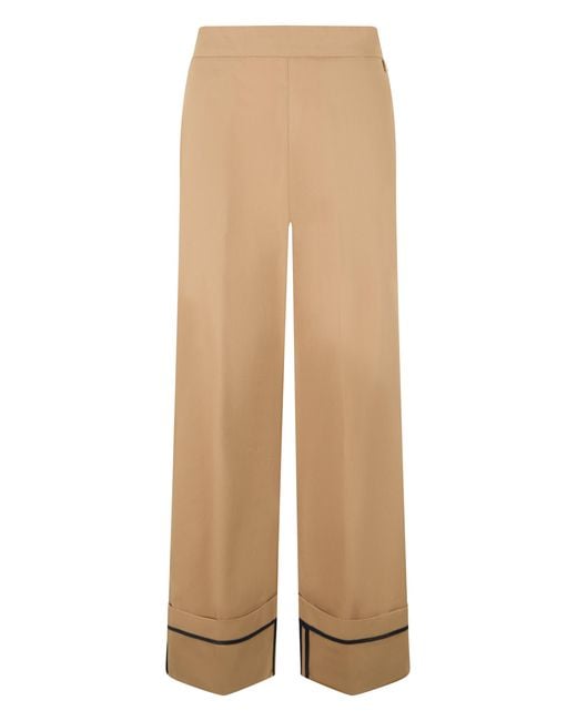 Herno Natural Wide Leg Trousers With Hem