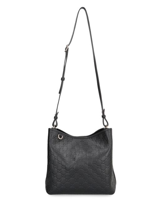 Gucci Black Gg Emblem Leather Bucket Bag