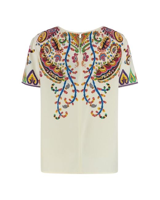 Etro White Printed Silk Blouse