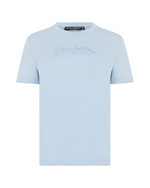 Dolce & Gabbana Blue Cotton T-Shirt With Embroidery