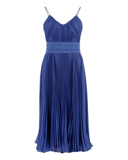 Max Mara Blue Cross Back Pleated Midi Dress For