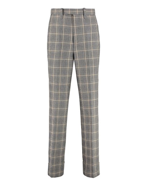 Gucci Prince Of Wales Checked Wool-linen Blend Trousers in Grey (Gray ...