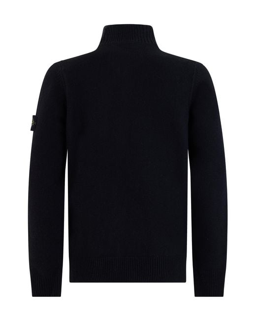 Stone Island Blue High-Neck Sweater Made Of Wool for men