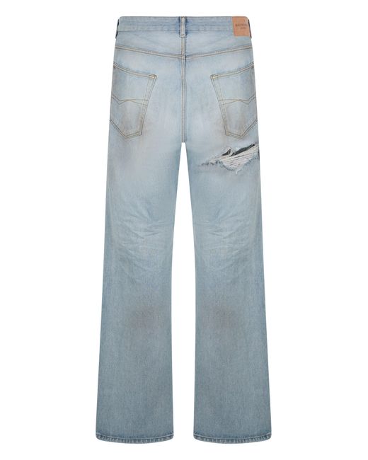 Balenciaga Blue Distressed Relaxed Fit Pants for men