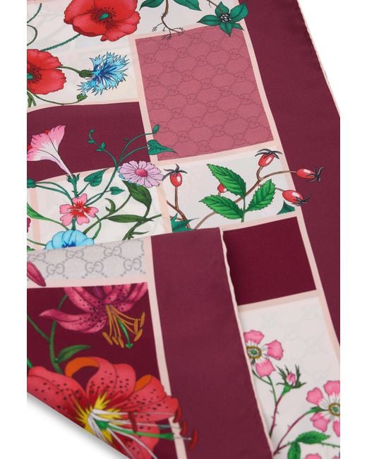 Gucci Red Silk Twill Printed Carré