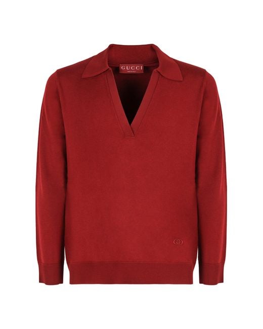Gucci Red Wool V-Neck Sweater