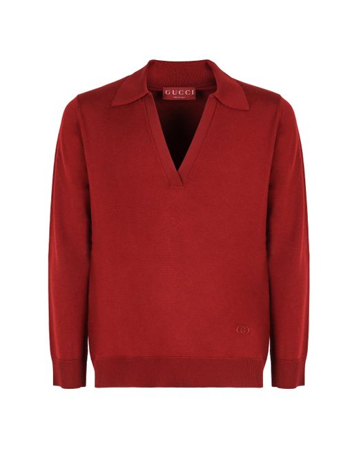 Maglione in lana con scollo a V di Gucci in Red