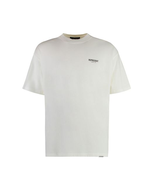 Represent White Cotton Crew-Neck T-Shirt for men