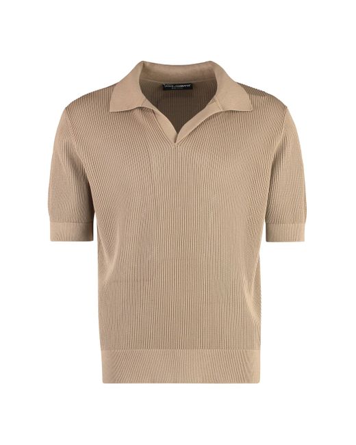 Dolce & Gabbana Brown Ribbed Knit Polo Shirt for men
