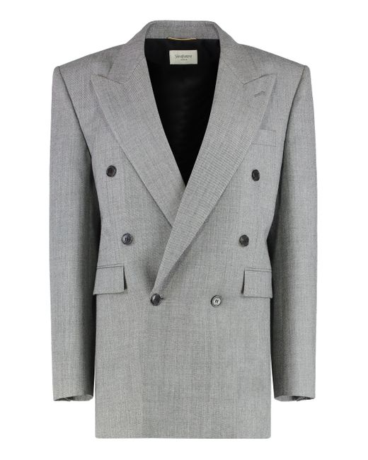 Giacca doppiopetto in lana di Saint Laurent in Gray