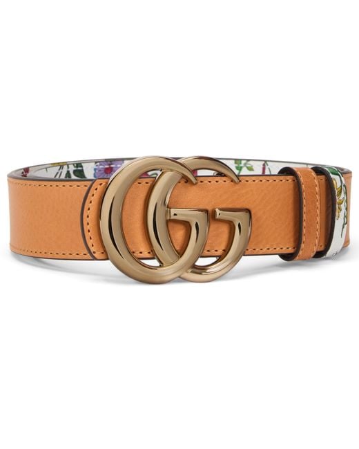 Gucci White Reversible Belt Gg Marmont With Flora Print