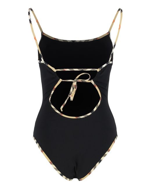 Burberry Black Swimsuit With Check Finishes