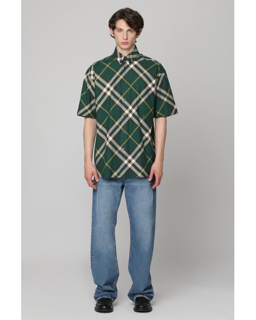 Burberry Green Check Print Cotton Shirt for men