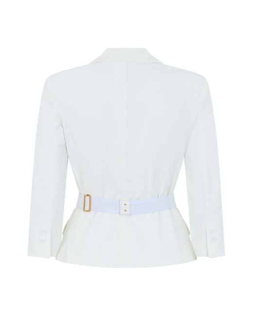 Elisabetta Franchi White Double-Breasted Crop Jacket