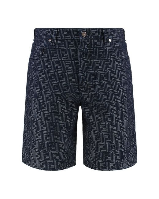 Fendi Blue Cotton Bermuda Shorts for men