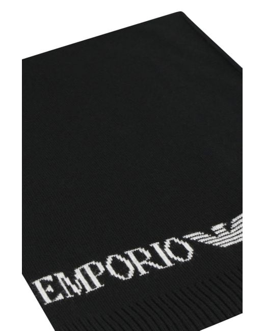 Emporio Armani Black Knit Beanie And Scarf Set for men