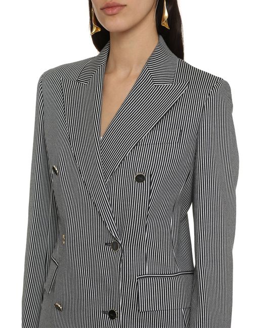 Max Mara Gray Striped Double Breasted Blazer For