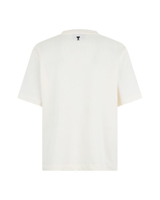 AMI White Cotton T-Shirt With Print for men