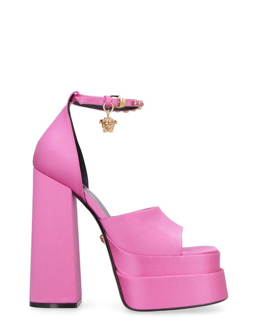 Versace Pink Medusa Platform Sandals With Adjustable Heel