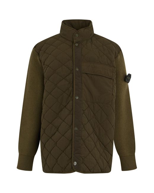 Stone Island Green Quilted Jacket With High Collar for men