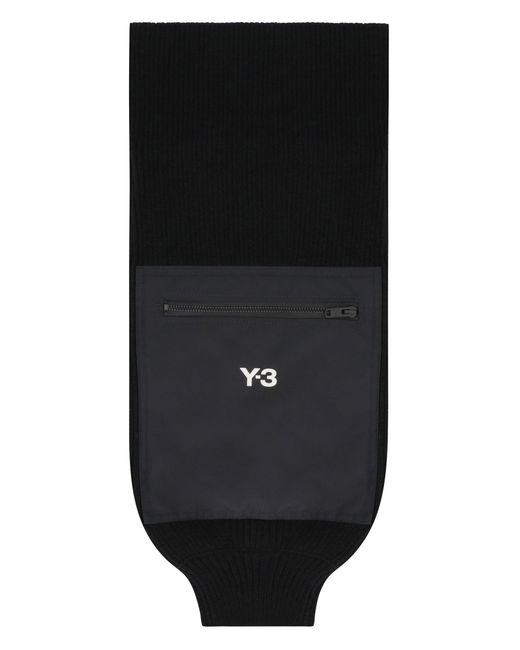 Y-3 Black Knitted Wool Scarf for men
